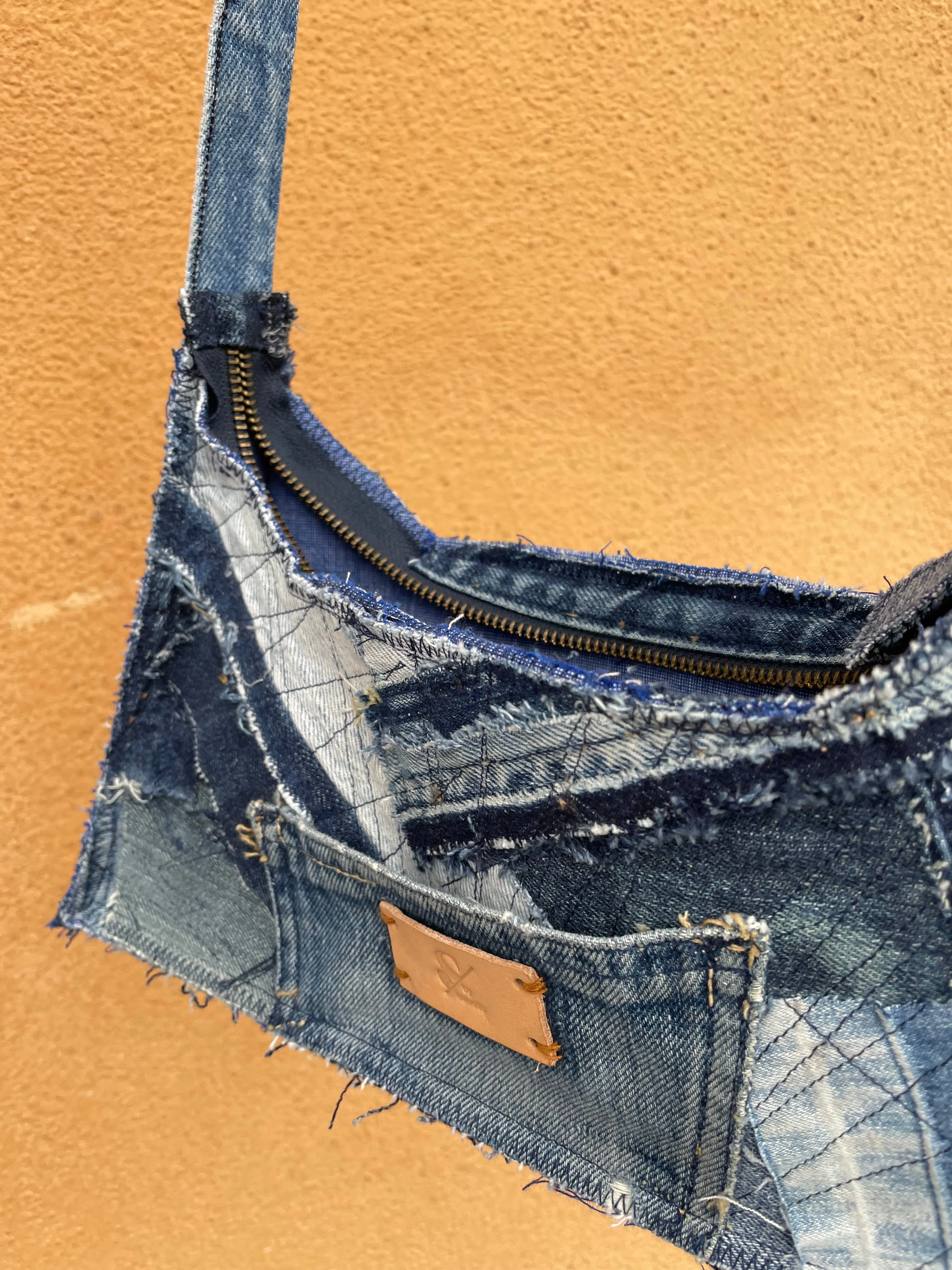 Blue Denim Baguette Bag