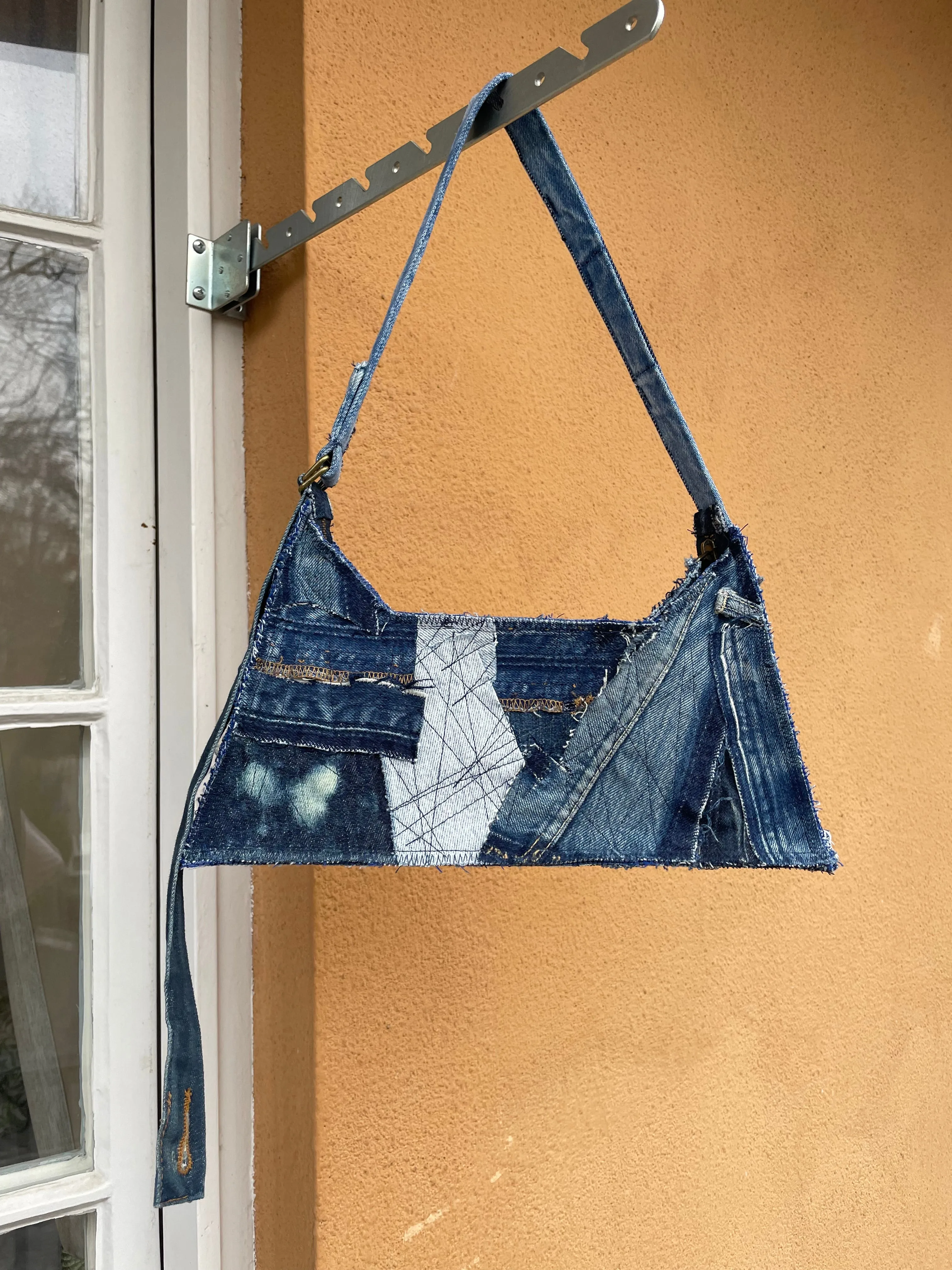 Blue Denim Baguette Bag
