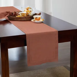 BLUE FLOWER CO Linen Table Runner 14 x 90 Inch 100% Pure Linen Classic Hemstitch Dining Table Runner Solid Double Hemstitch Premium Tablerunner 90 Inches Long for Wedding, Spring, Easter - Rust