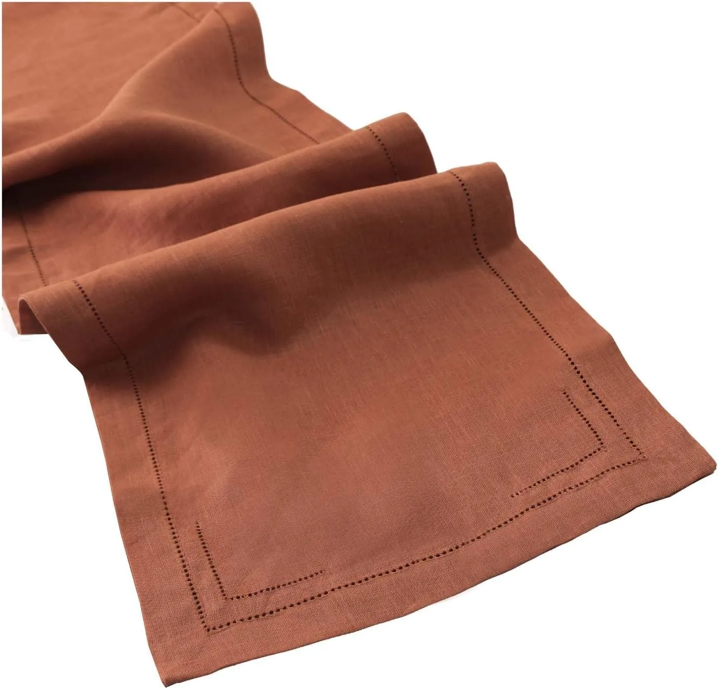 BLUE FLOWER CO Linen Table Runner 14 x 90 Inch 100% Pure Linen Classic Hemstitch Dining Table Runner Solid Double Hemstitch Premium Tablerunner 90 Inches Long for Wedding, Spring, Easter - Rust