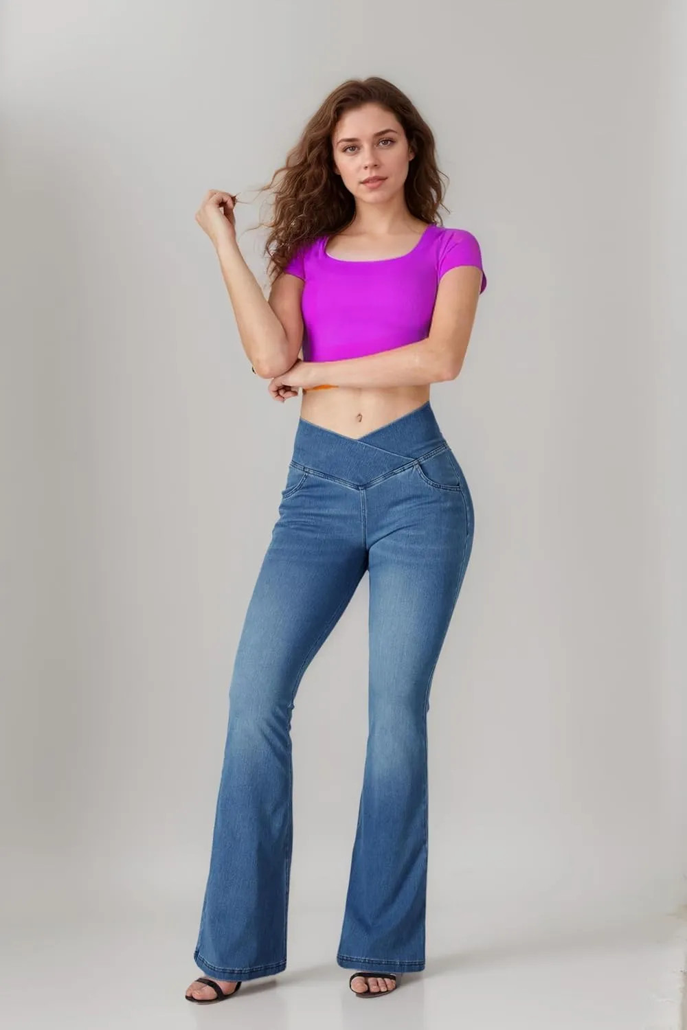 BlueRose Flare Jean Leggings for Women,Bell Bottom Jeans for Women Knit Crossover High Waisted Bootcut Jean