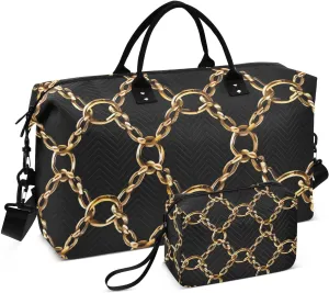Bolaz Duffle Bag for Travel-Golden Chains，Weekender Overnight Bag with Wet Pocket for Women，Large Carry On Airport Bag with Toiletry Bag for Travel, Business Trips, Sports