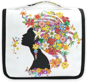 Bolaz Hanging Toiletry Bag Portable Cosmetic Makeup Floral African American Girl Travel Organizer for Men & Women with Sturdy Hook
