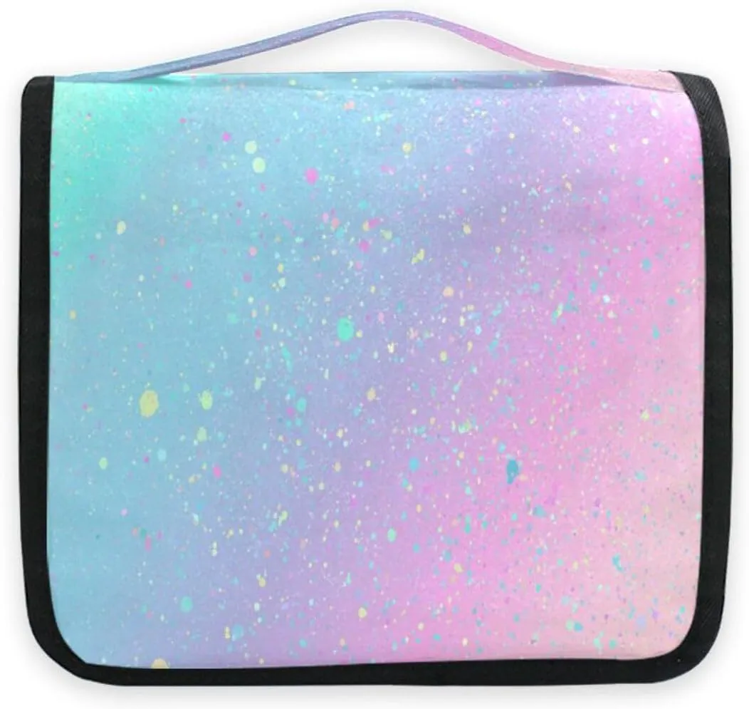Bolaz Hanging Toiletry Bag Portable Cosmetic Makeup Unicorn Background with Rainbow Travel Organizer for Men & Women with Sturdy Hook