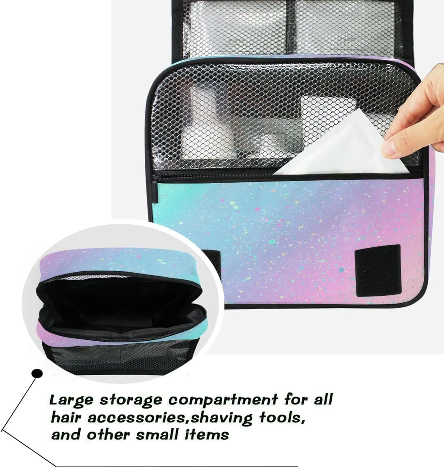 Bolaz Hanging Toiletry Bag Portable Cosmetic Makeup Unicorn Background with Rainbow Travel Organizer for Men & Women with Sturdy Hook