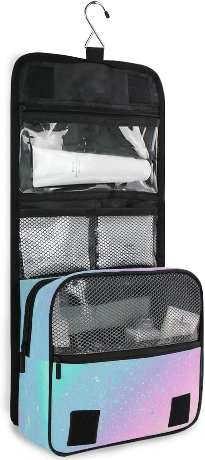 Bolaz Hanging Toiletry Bag Portable Cosmetic Makeup Unicorn Background with Rainbow Travel Organizer for Men & Women with Sturdy Hook