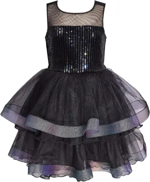 Bonnie Jean Girls 7-16 Black Sequin Velvet Tiered Mesh Party Dress