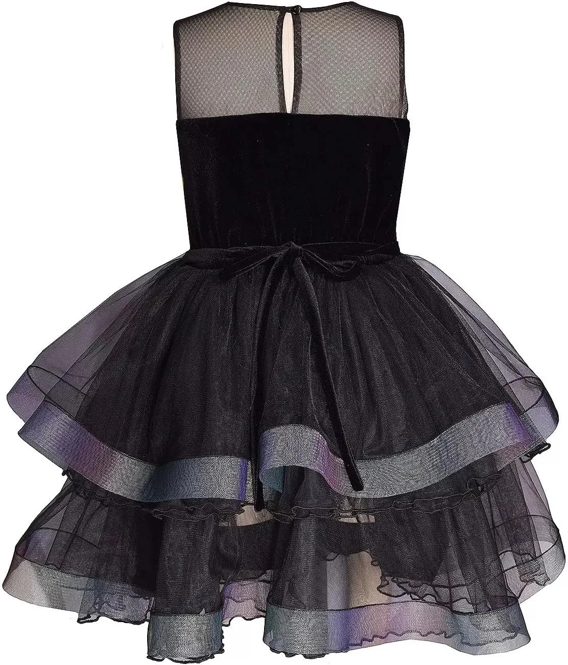 Bonnie Jean Girls 7-16 Black Sequin Velvet Tiered Mesh Party Dress