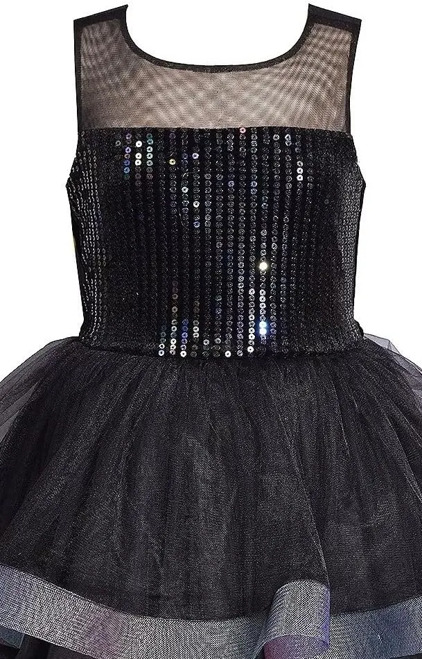 Bonnie Jean Girls 7-16 Black Sequin Velvet Tiered Mesh Party Dress