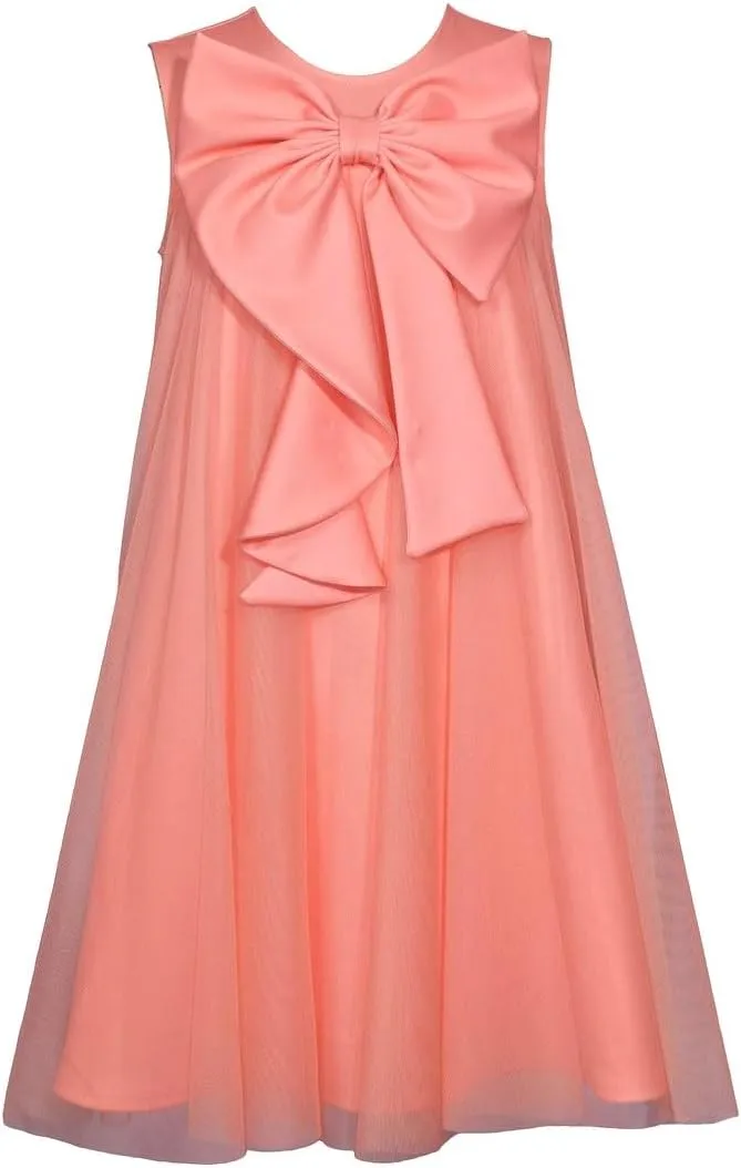 Bonnie Jean Girls Size 7-16 Bow Front Mesh Overlay Shift Dress