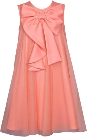 Bonnie Jean Girls Size 7-16 Bow Front Mesh Overlay Shift Dress