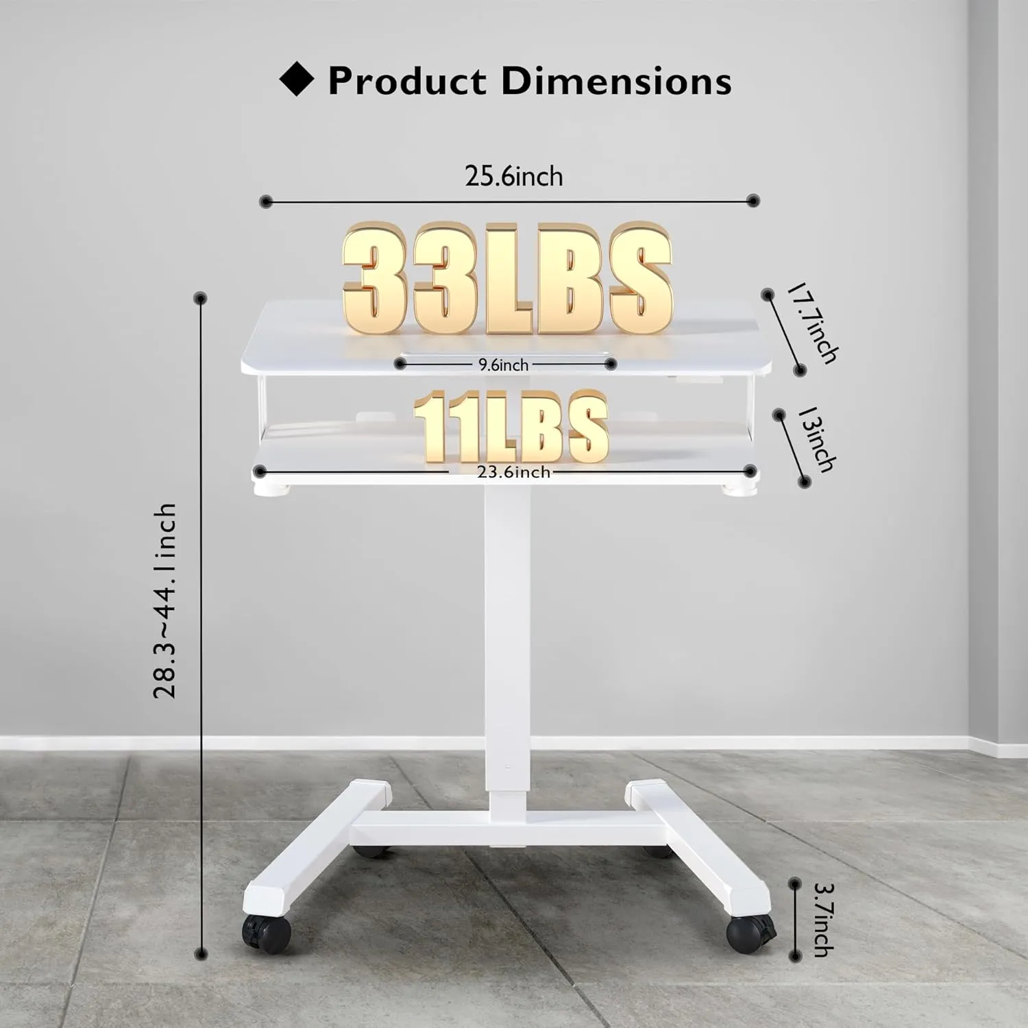 BONTEC Mobile Standing Desk with Keyboard Tray, Mobile Podium, Computer Workstation Up to 33lbs, Laptop Sit or Stand Desk on Wheels, Height Adjustable Stand Up Table for Living Room, Bedroom, White