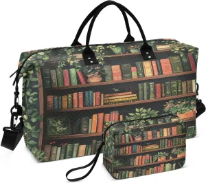 Bookshelf Plant Dark Sports Gym Bag for Women Men Travel Duffel Bag Weekend Overnight Carry on Bag with Toiletry Bag Workout Dance Bag for Swimming Yoga Workout Hospital Plane