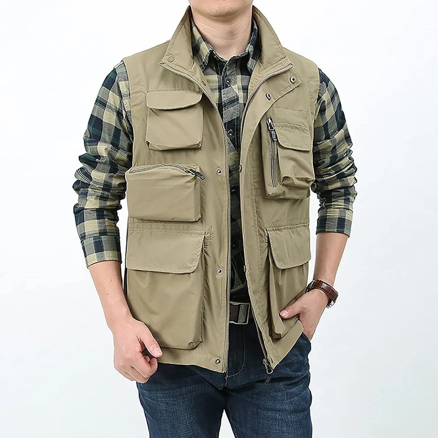 BOOMLEMON Men's Casual Outdoor Work Vest Safari Fishing Shooting Vests Lightweight Travel Cargo Jacket With Multi Pockets