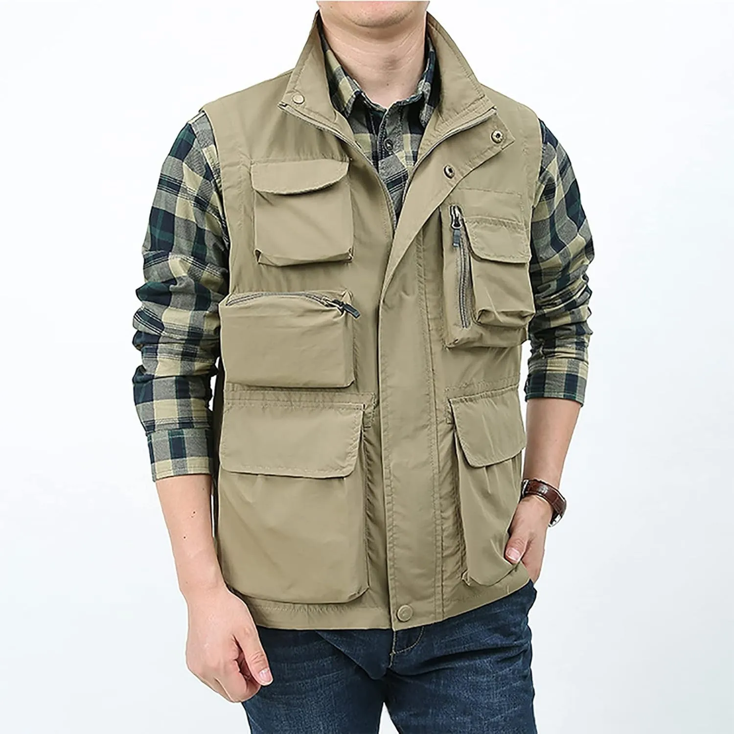 BOOMLEMON Men's Casual Outdoor Work Vest Safari Fishing Shooting Vests Lightweight Travel Cargo Jacket With Multi Pockets