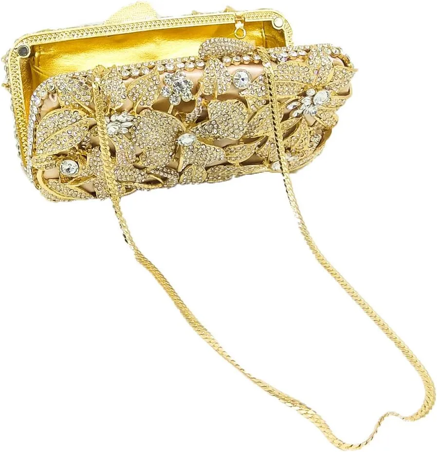 Boutique De FGG Elegant Flower Women Crystal Evening Clutch Bags Wedding Party Bridal Rhinestone Handbag Purse