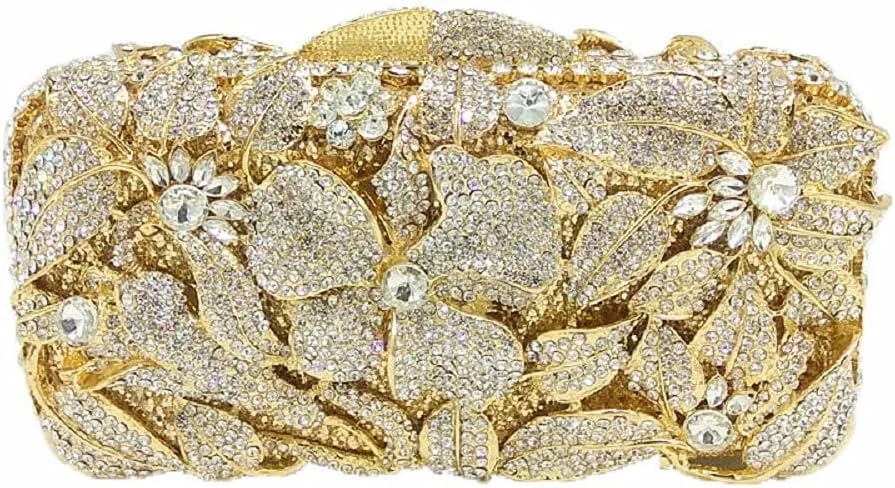 Boutique De FGG Elegant Flower Women Crystal Evening Clutch Bags Wedding Party Bridal Rhinestone Handbag Purse