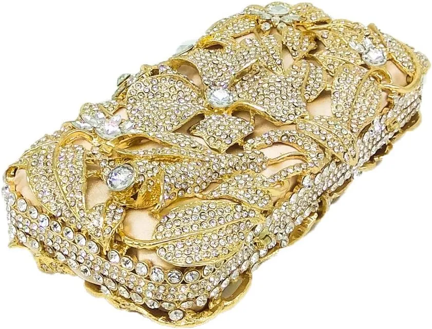 Boutique De FGG Elegant Flower Women Crystal Evening Clutch Bags Wedding Party Bridal Rhinestone Handbag Purse