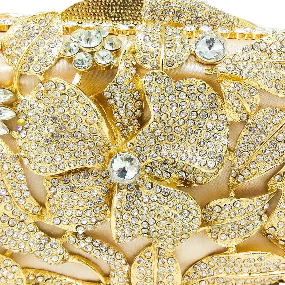 Boutique De FGG Elegant Flower Women Crystal Evening Clutch Bags Wedding Party Bridal Rhinestone Handbag Purse