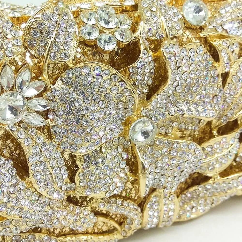 Boutique De FGG Elegant Flower Women Crystal Evening Clutch Bags Wedding Party Bridal Rhinestone Handbag Purse