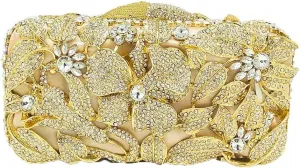 Boutique De FGG Elegant Flower Women Crystal Evening Clutch Bags Wedding Party Bridal Rhinestone Handbag Purse