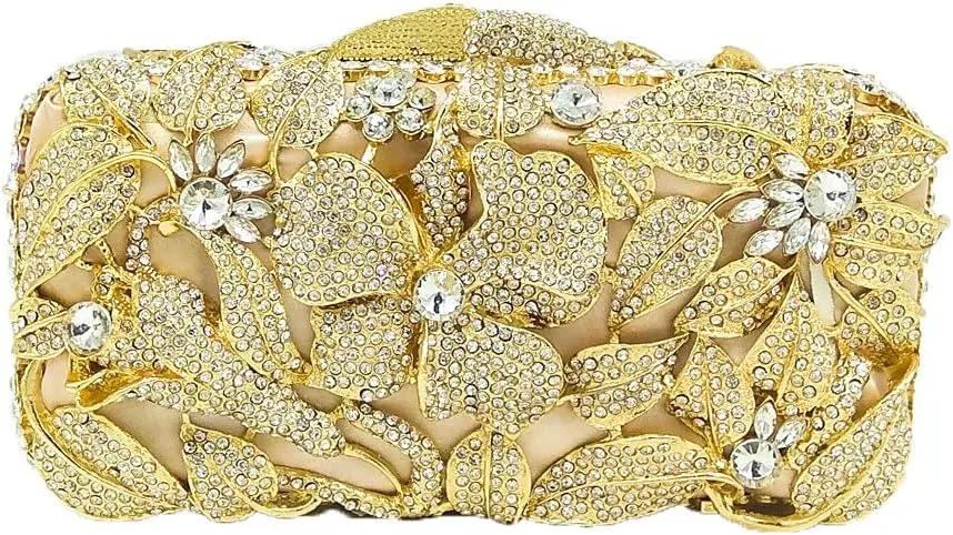 Boutique De FGG Elegant Flower Women Crystal Evening Clutch Bags Wedding Party Bridal Rhinestone Handbag Purse
