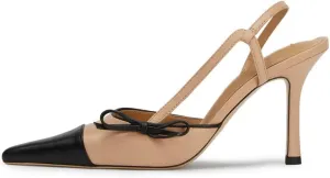 Bow Tie Slingback Pumps for Women Closed Pointed Toe High Stiletto Heels Two-Tone Backless Heeled Sandals