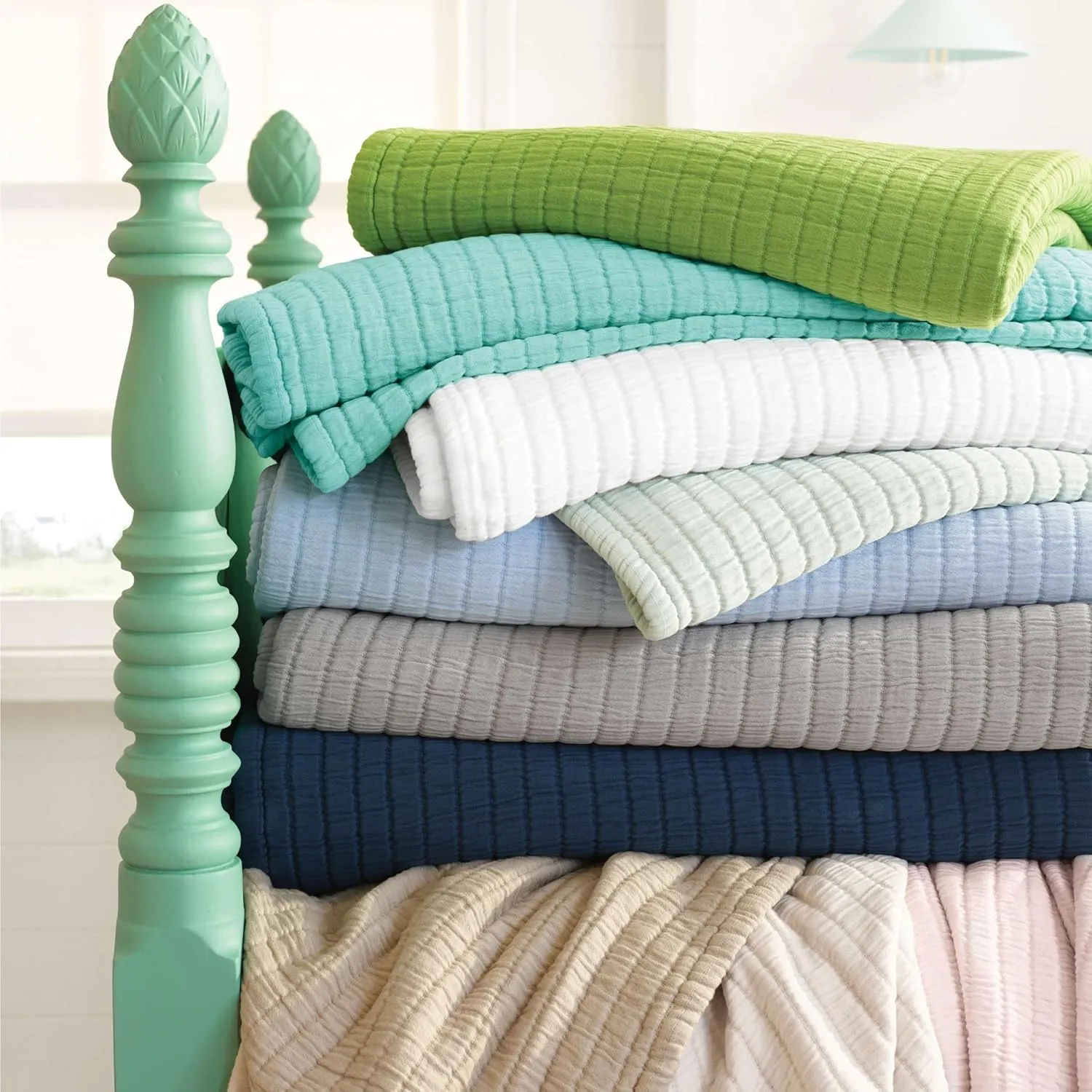 Boyfriend Aegean Matelasse Coverlet, Queen Size, Blue Solid Pattern