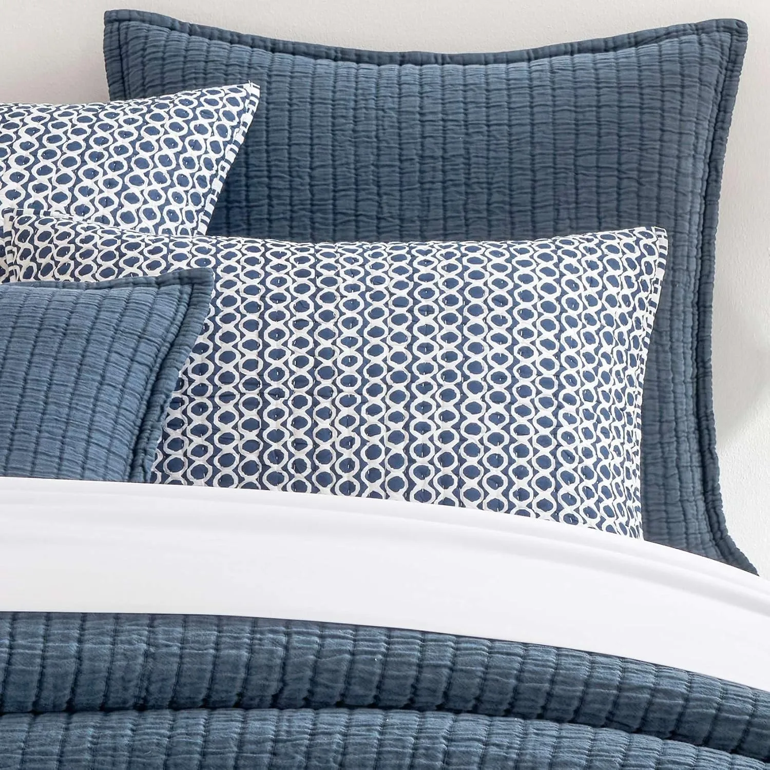 Boyfriend Ink Matelasse Sham, Euro Size, Blue Solid Pattern