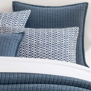 Boyfriend Ink Matelasse Sham, Euro Size, Blue Solid Pattern