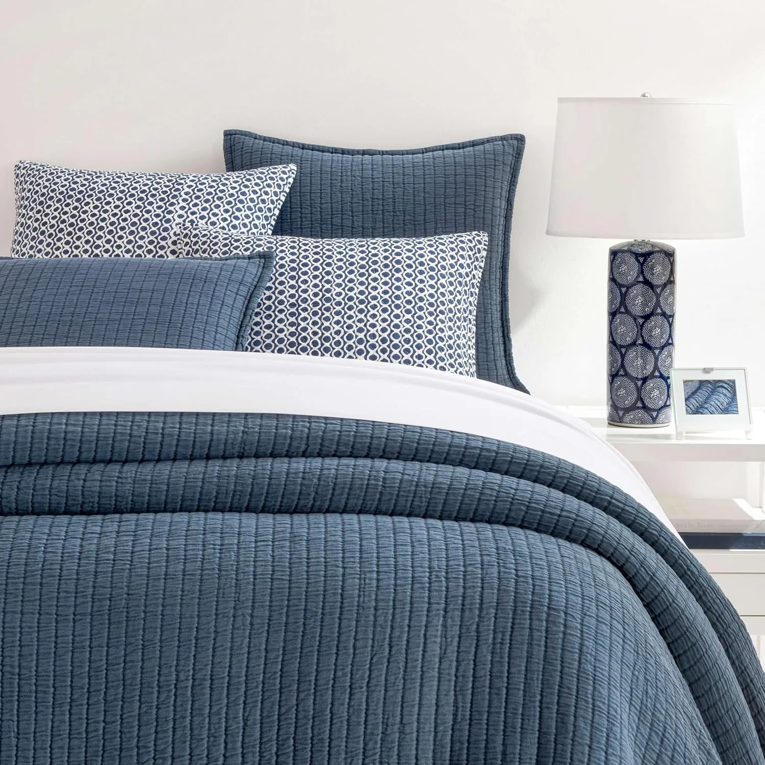Boyfriend Ink Matelasse Sham, Euro Size, Blue Solid Pattern