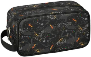 Boys Travel Toiletry Bag, Kids Waterproof Hanging Dopp Kit, Wash Bag with Large Capacity for Travel, Sports, Shower, Black Video Game