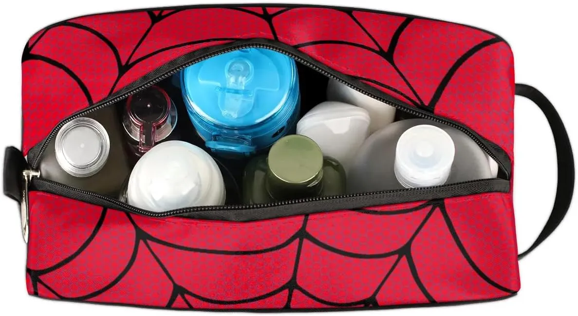 Boys Travel Toiletry Bag, Kids Waterproof Hanging Dopp Kit, Wash Bag with Large Capacity for Travel, Sports, Shower (Red Spider Web-2)