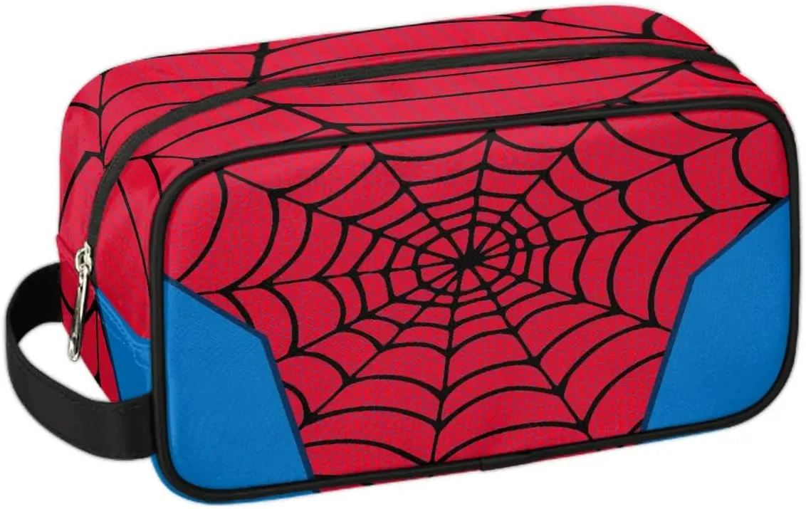 Boys Travel Toiletry Bag, Kids Waterproof Hanging Dopp Kit, Wash Bag with Large Capacity for Travel, Sports, Shower (Red Spider Web-2)