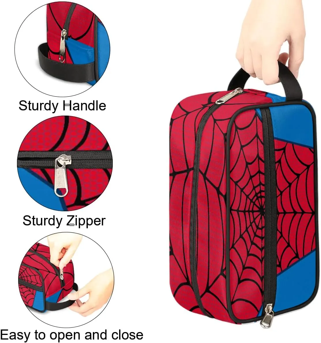 Boys Travel Toiletry Bag, Kids Waterproof Hanging Dopp Kit, Wash Bag with Large Capacity for Travel, Sports, Shower (Red Spider Web-2)