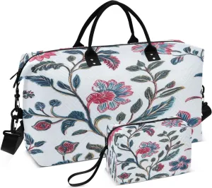 Branch Foliage Artwork White Sports Gym Bag for Women Men Travel Duffel Bag Weekend Overnight Carry on Bag with Toiletry Bag for Plane Workout Swimming Yoga