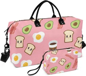 Breakfast Avocado Bacon Toast Sports Gym Bag for Women Men Travel Duffel Bag Weekend Overnight Carry on Bag with Toiletry Bag Hospital Bag for Hospital Plane Swimming Yoga Workout