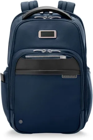 Briggs & Riley Medium Backpack for Women & Men - Daypack for Work, Personal Item Travel Bag, Carry On Size, Lightweight & Durable, Padded Straps, Fits up to 14" Laptop - @work Collection, Navy