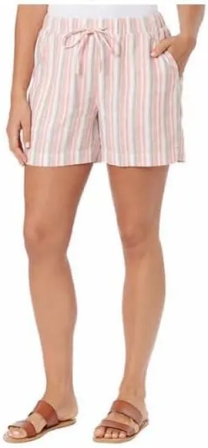 Briggs Ladies' Linen Blend Pull-On Short (Pink Stripe-XXL)