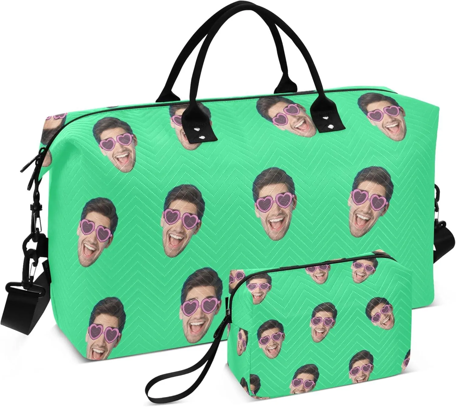Bright Green Custom Photo Travel Duffel Bag with Toiletry Bag Personalized Weekender Bag for Travel Business Sports Large Gym Carry On Bag for Women & Men