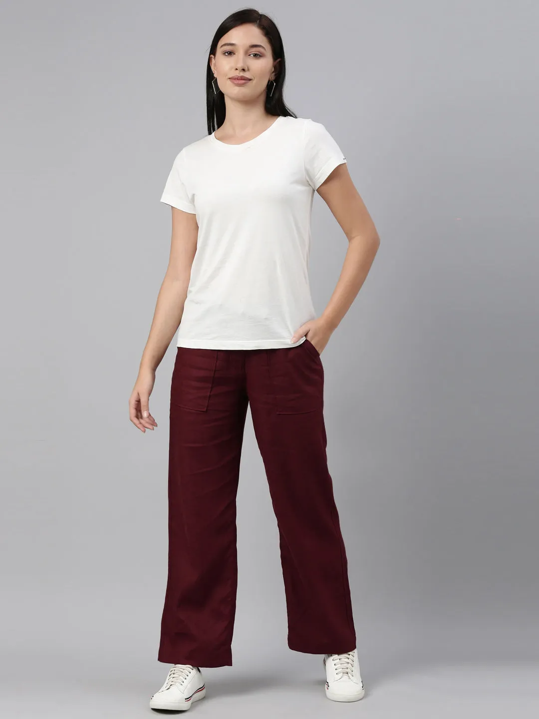 Bright Maroon Linen Cargo Pants