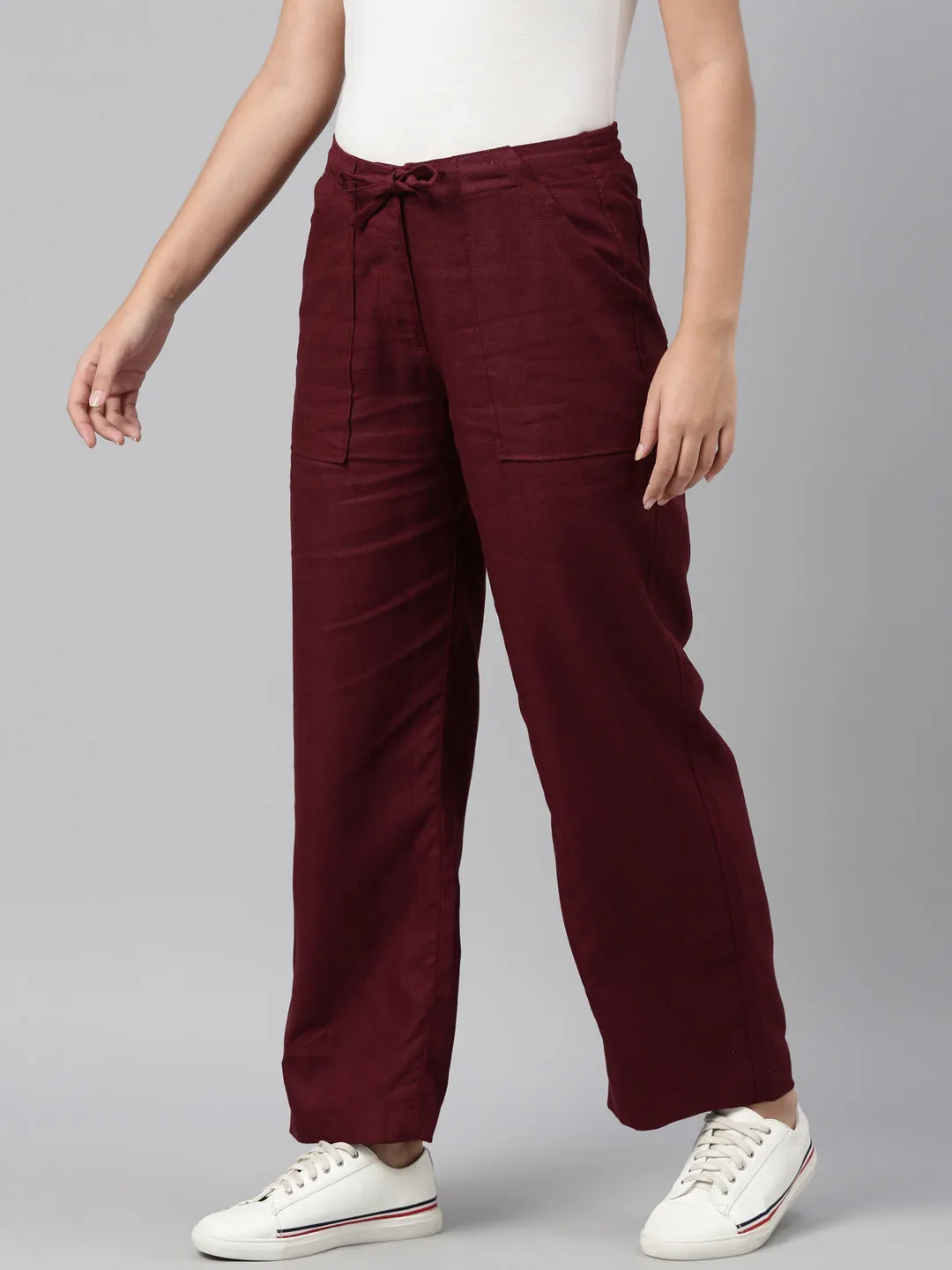 Bright Maroon Linen Cargo Pants