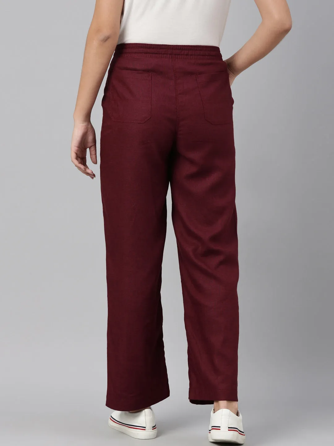 Bright Maroon Linen Cargo Pants