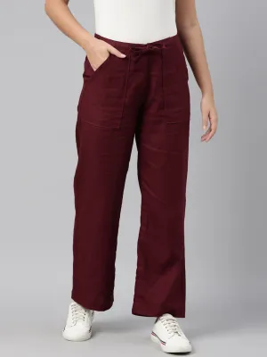 Bright Maroon Linen Cargo Pants