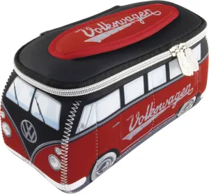 BRISA VW Collection - Volkswagen Neoprene Universal Makeup Cosmetics Toiletry Travel Pharmacy Bag in T1 Bus Design (Red/Black) (Large (11.8 x 5.5 x 4.7 inches))