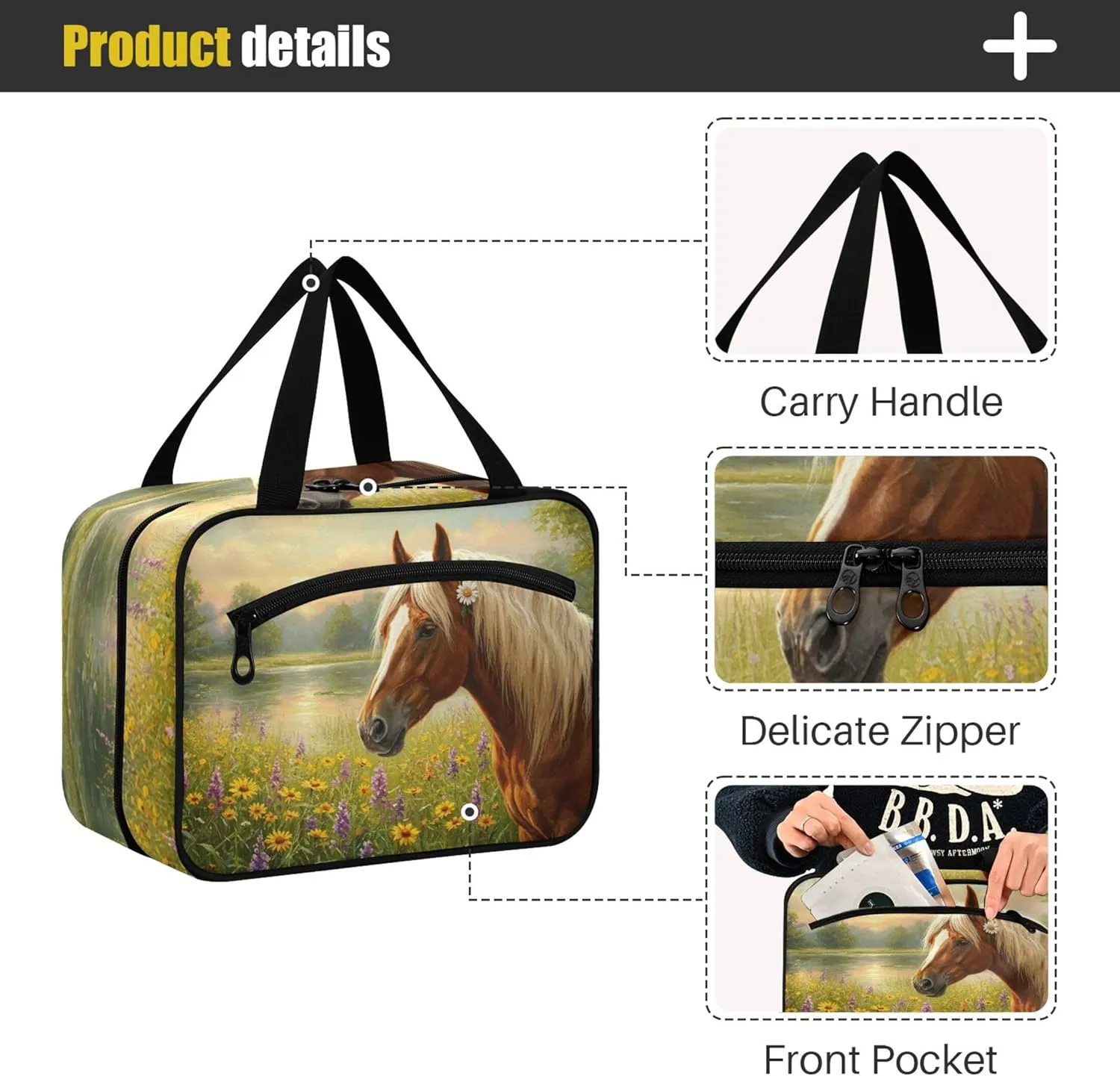 Burbuja Landscape with Horse Travel Toiletry Bag for Women, Hanging Waterproof Toiletry Bag Cosmetic Organizer for Toiletries Accessories, M