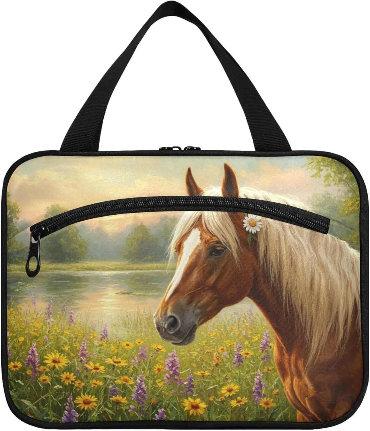 Burbuja Landscape with Horse Travel Toiletry Bag for Women, Hanging Waterproof Toiletry Bag Cosmetic Organizer for Toiletries Accessories, M