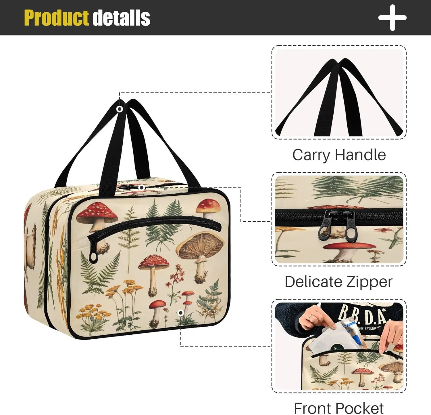 Burbuja Retro Botany Plant Travel Toiletry Bag for Women, Hanging Waterproof Toiletry Bag Cosmetic Organizer for Toiletries Accessories, M
