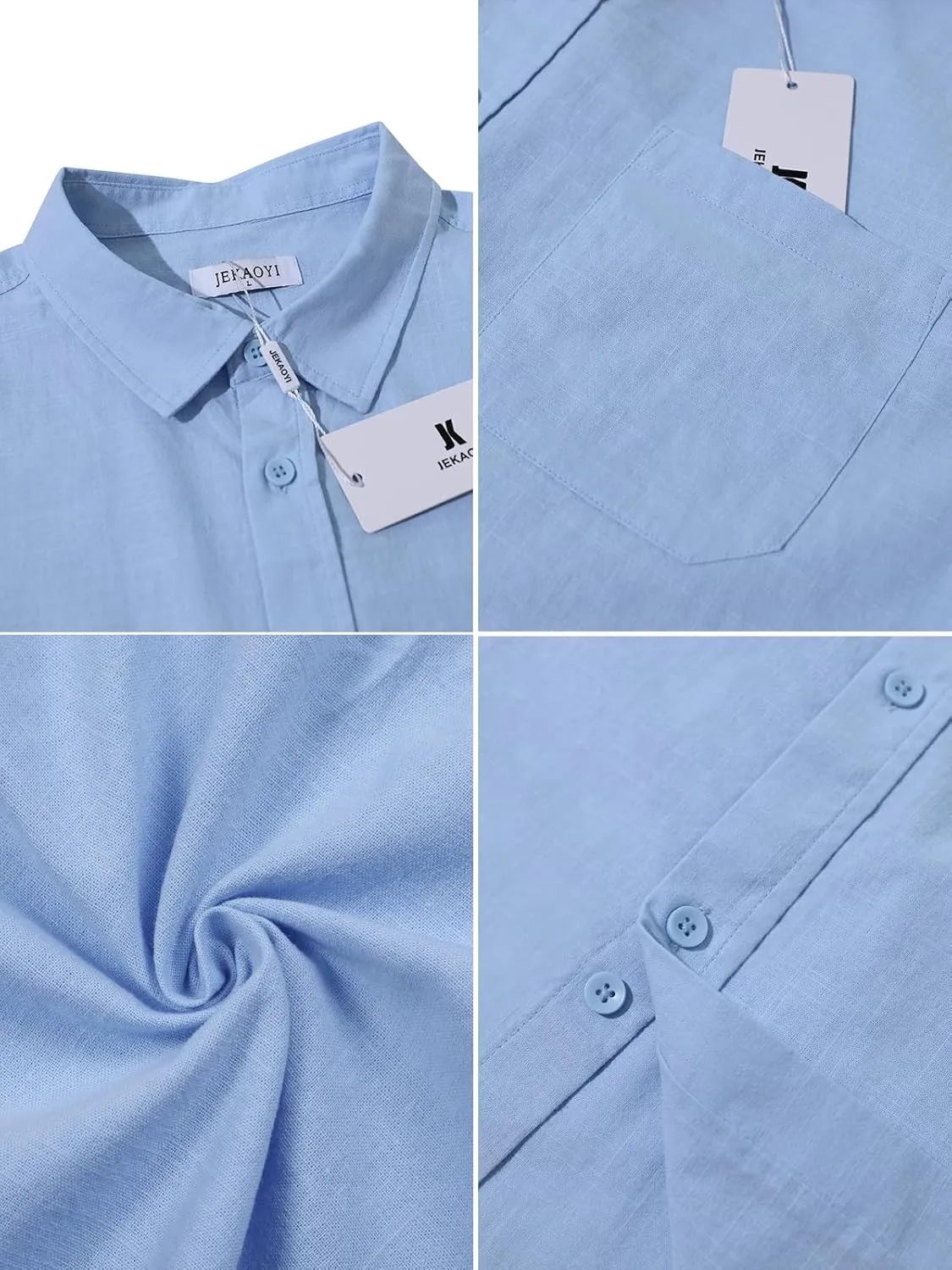 Button Down Short Sleeve Linen Shirts for Men Summer Casual Cotton Spread Collar Beach Shirts