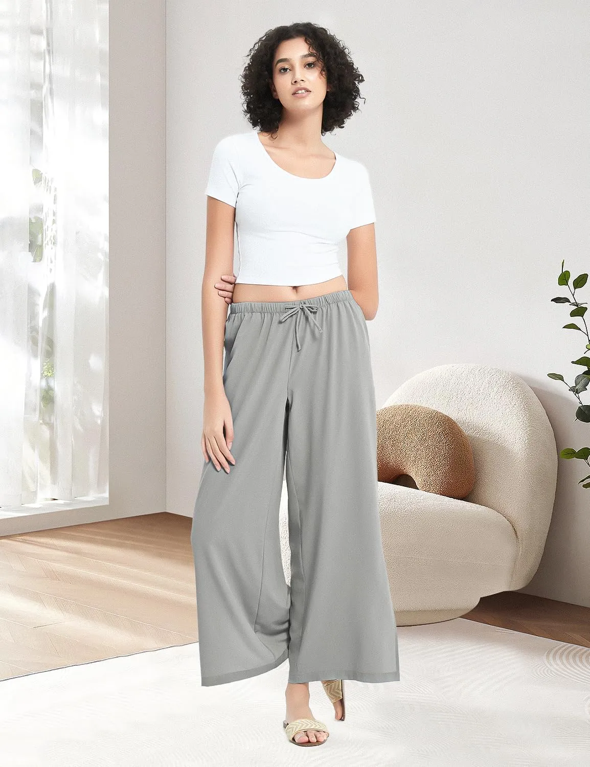 BVVU Womens Wide Leg Yoga Pants Lightweight Travel Pants Quick Dry Lounge Sweatpants Beach Swim Cover Up UPF 50 